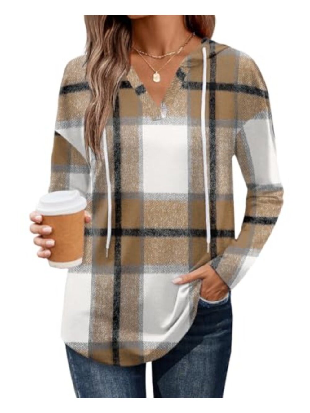 Zeagoo V-Neck Pullover Hoodie Loose Fit Long Sleeve Casual Top